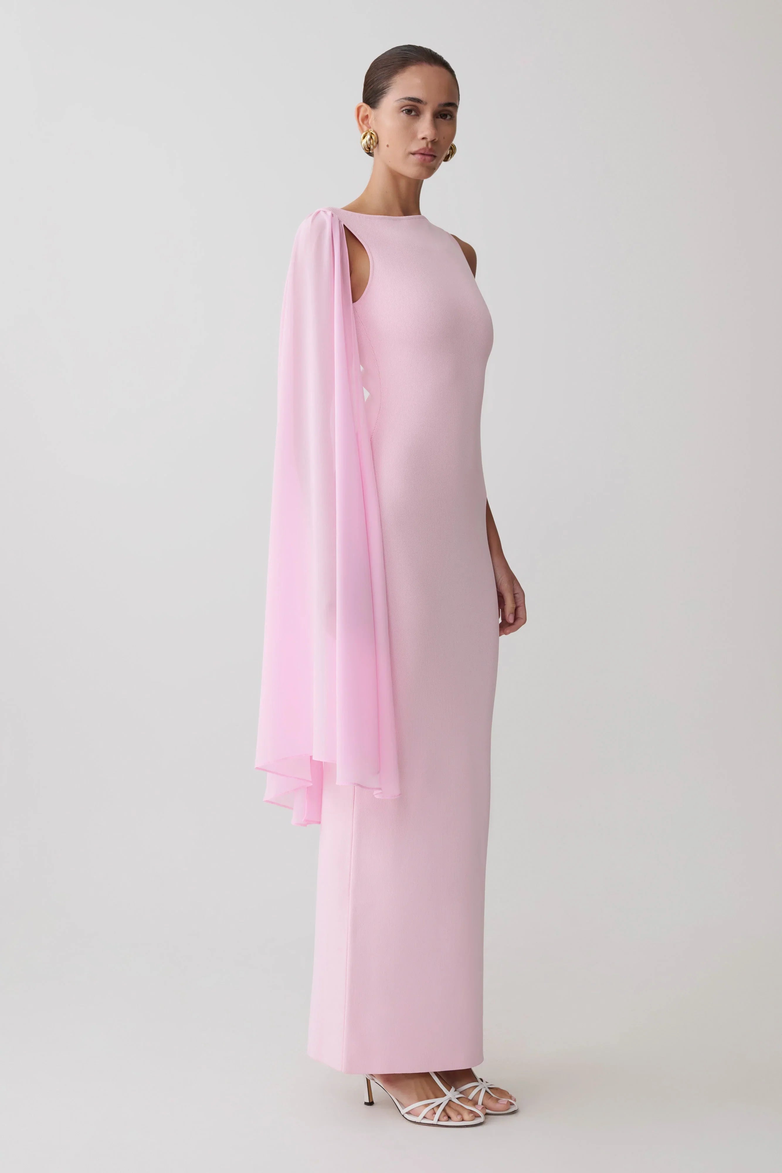 Farid Bandage Midi Dress With Chiffon Baby Pink