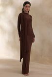 Amaria Brown High Neck Maxi Dress With Sash Detail