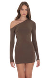 Off Shoulder Long Sleeve Dress in Taupe