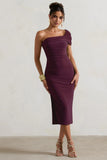 Hawaii Plum Asymmetric One Shoulder Split Midi Dress