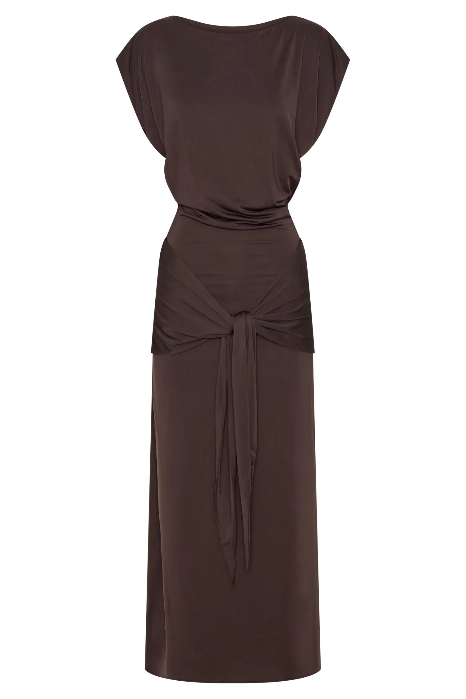 Maiara Shortsleeve Slinky Tie Maxi Dress Chocolate