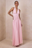 Bettina Pink Plunge Neck Maxi Dress With Gathered Detailing