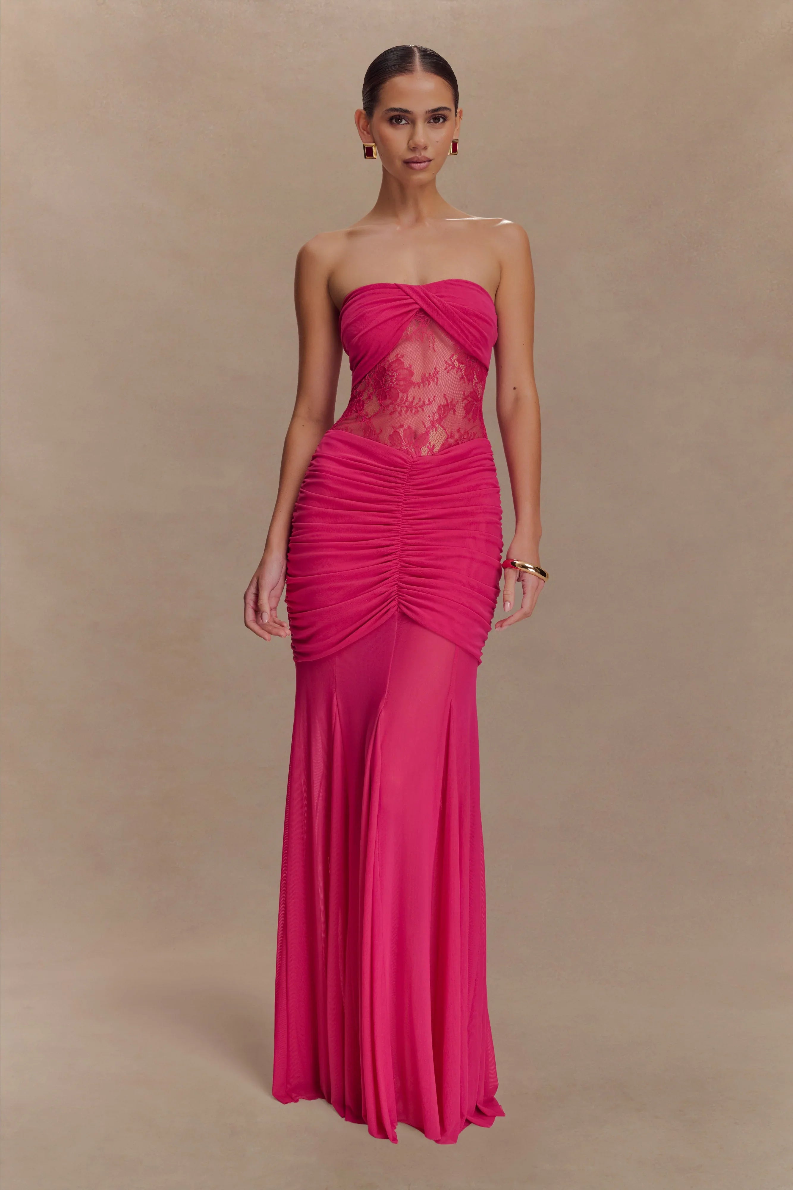 Khadijah Lace And Mesh Maxi Dress Dragonfruit