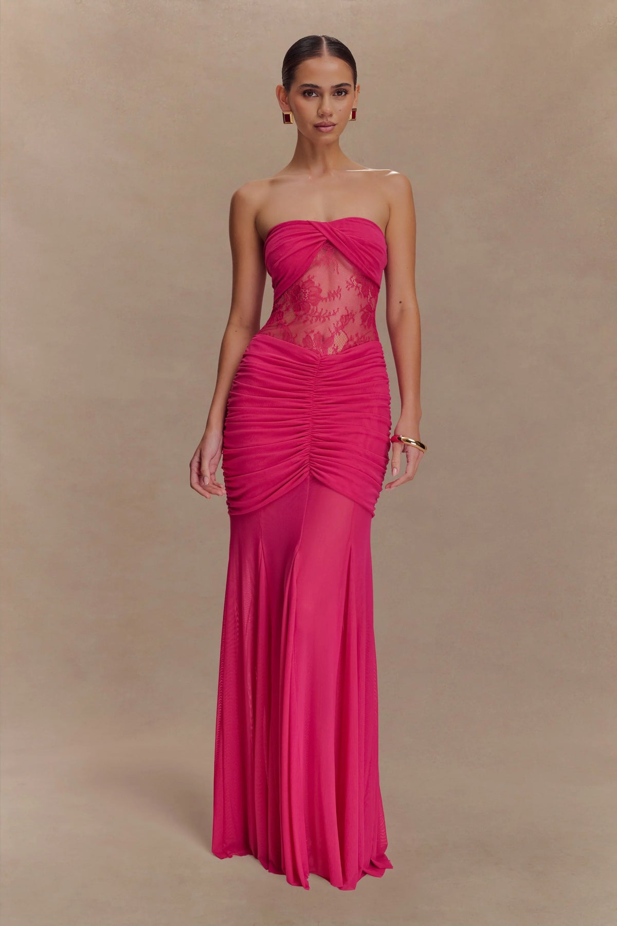 Khadijah Lace And Mesh Maxi Dress Dragonfruit