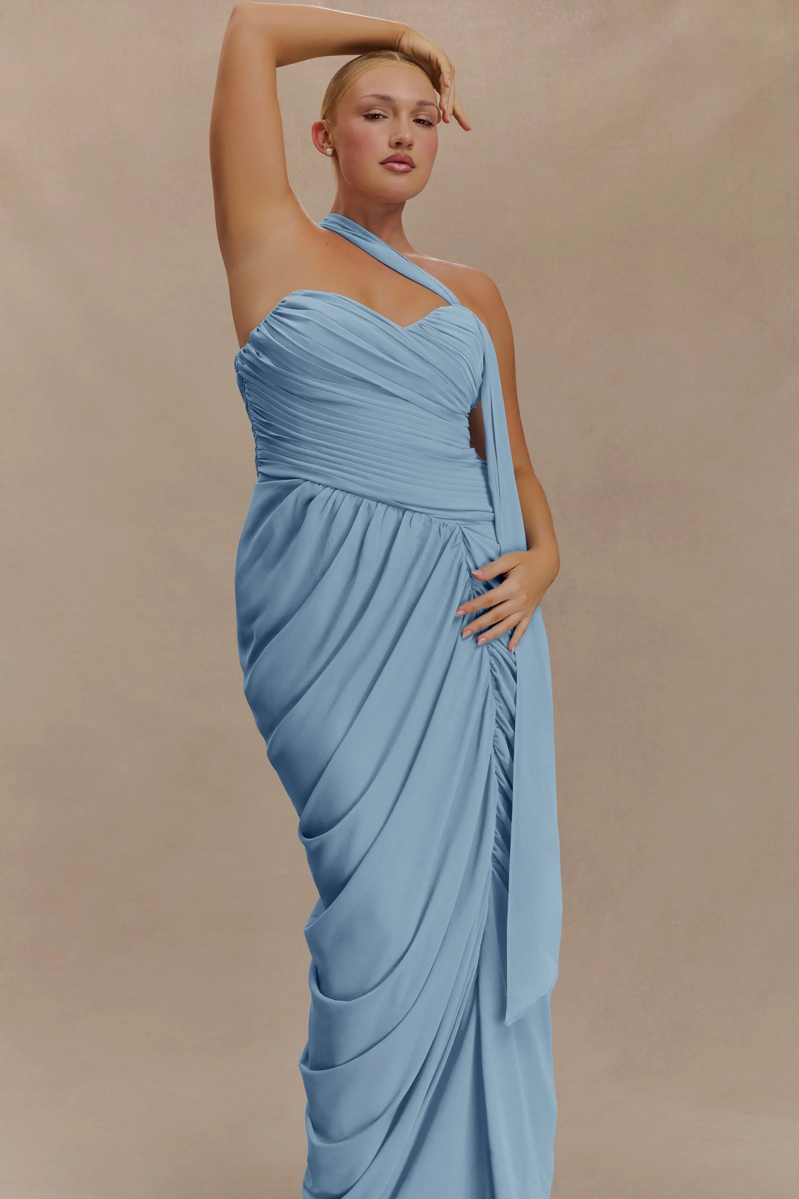 Micaela Chiffon Gathered Maxi Dress Alaskan Blue