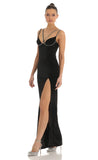 Rhinestone Bust Velvet Maxi Dress in Black