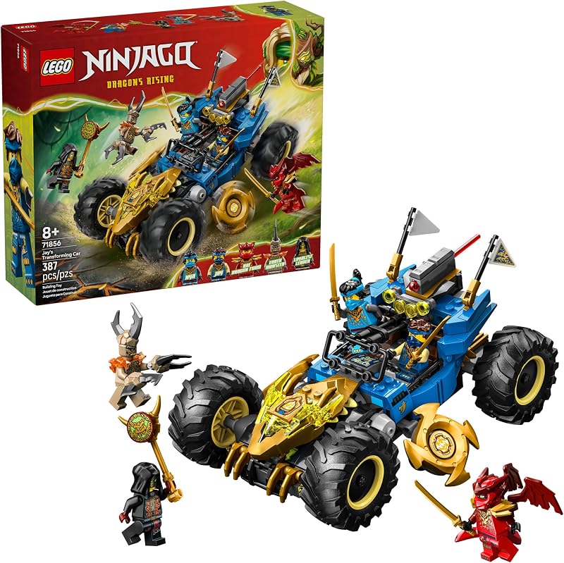 LEGO NINJAGO Jays Transforming Car Building Toy for Boys Girls Toy Car W 2 Play Modes for Kids Ages 8 W Jay NYA Dragon Form Kai 2 More Minifigures Gift Idea for Birthdays 71856