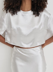 Silver Satin Cropped Top