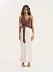 Chocolate Halter Neck Tie Wrap Top