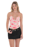 Floral Mesh V Neck Top in Pink