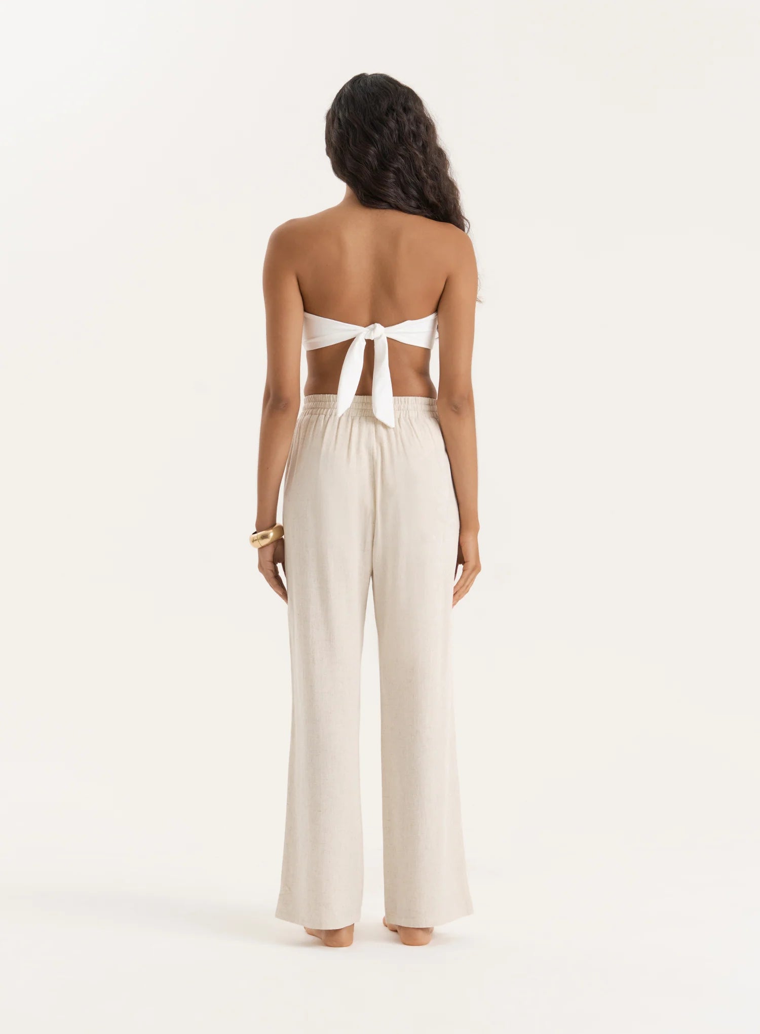 Beige Linen Blend Wide Leg Trouser