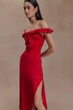 Allegra Off Shoulder Ruffle Midi Dress Ruby