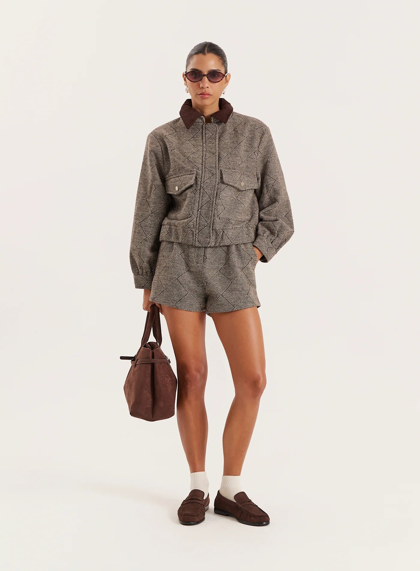 Brown Check Mini Shorts
