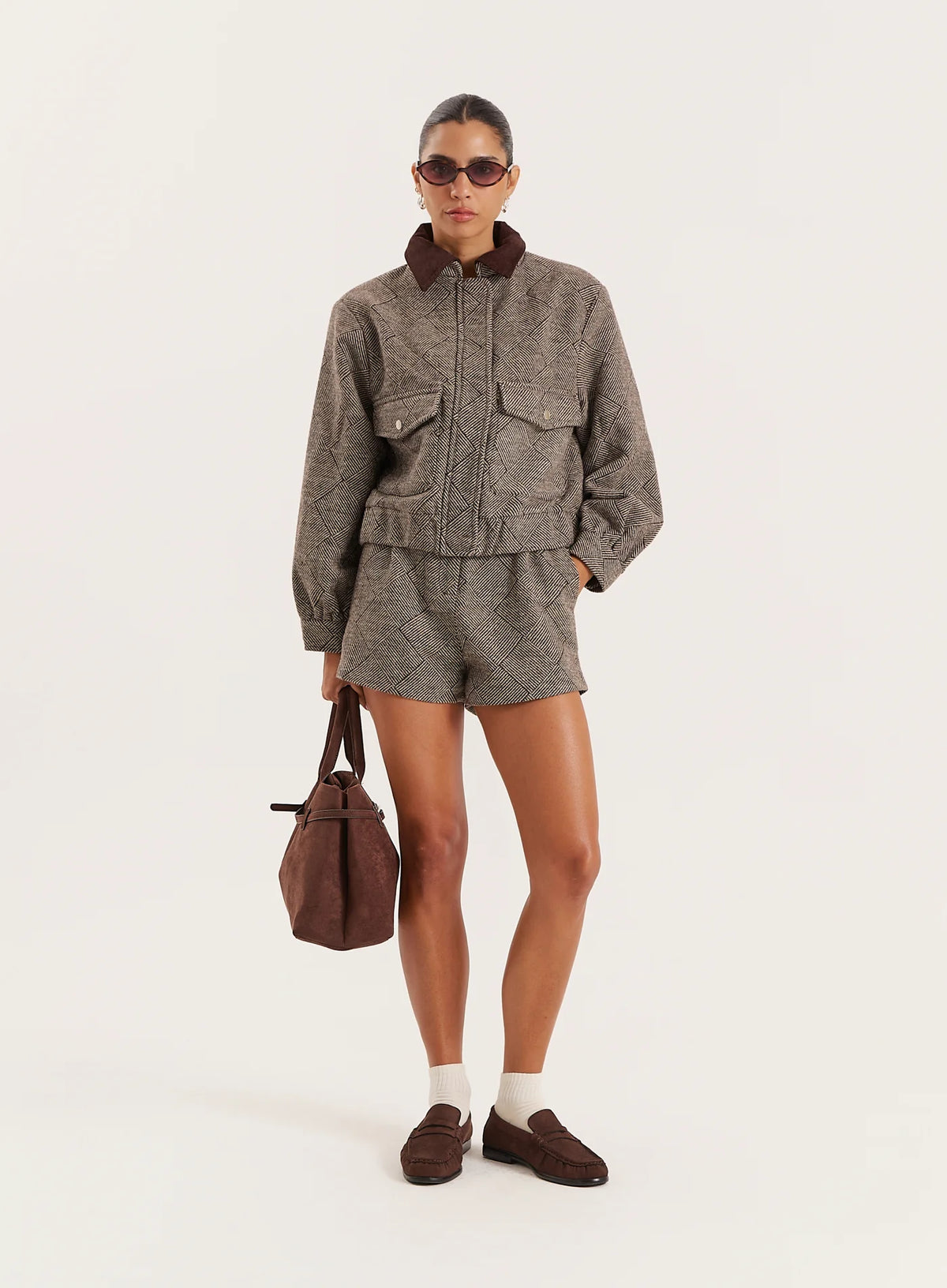 Brown Check Mini Shorts