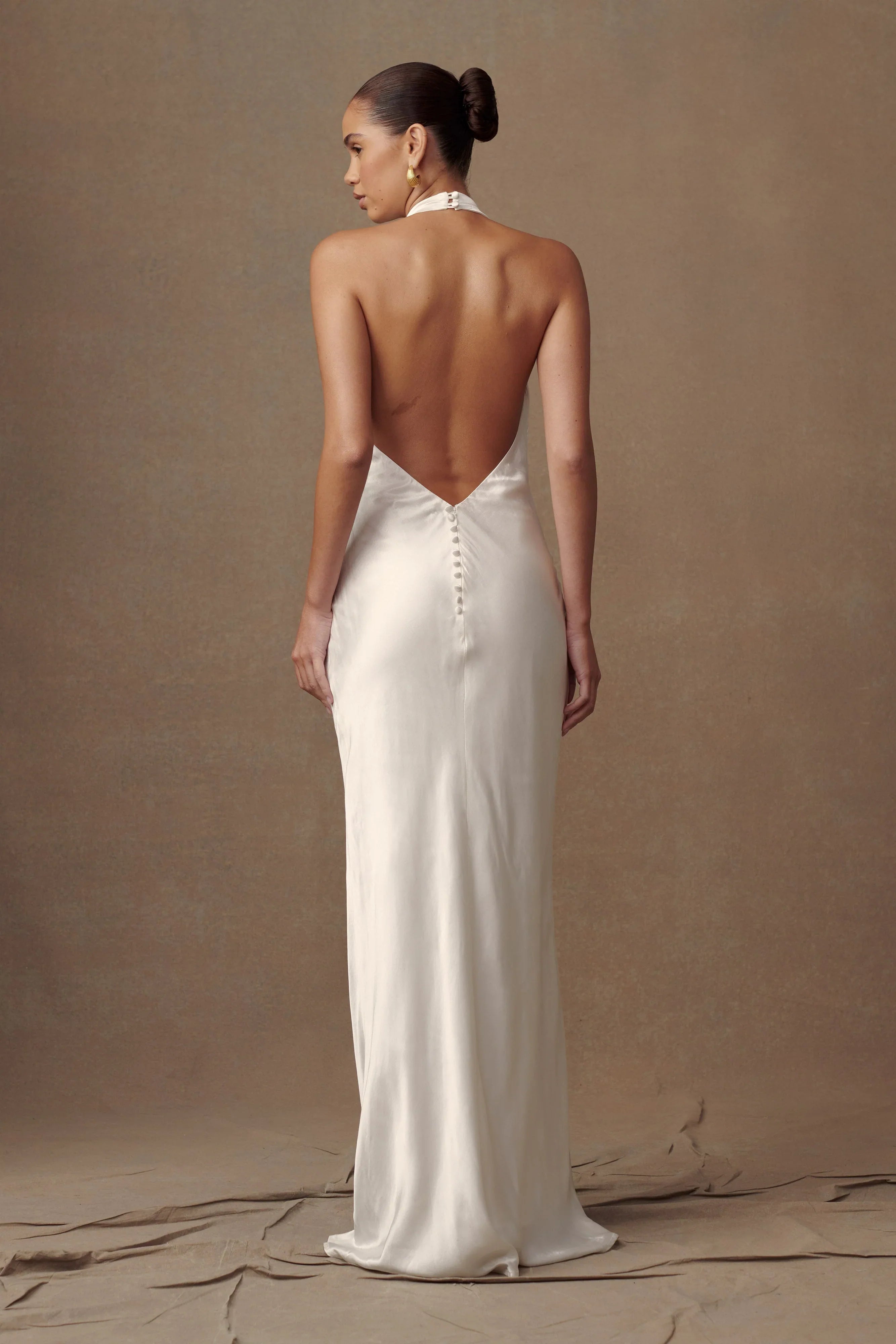 Esther Iridescent Satin Cowl Maxi Dress Ivory