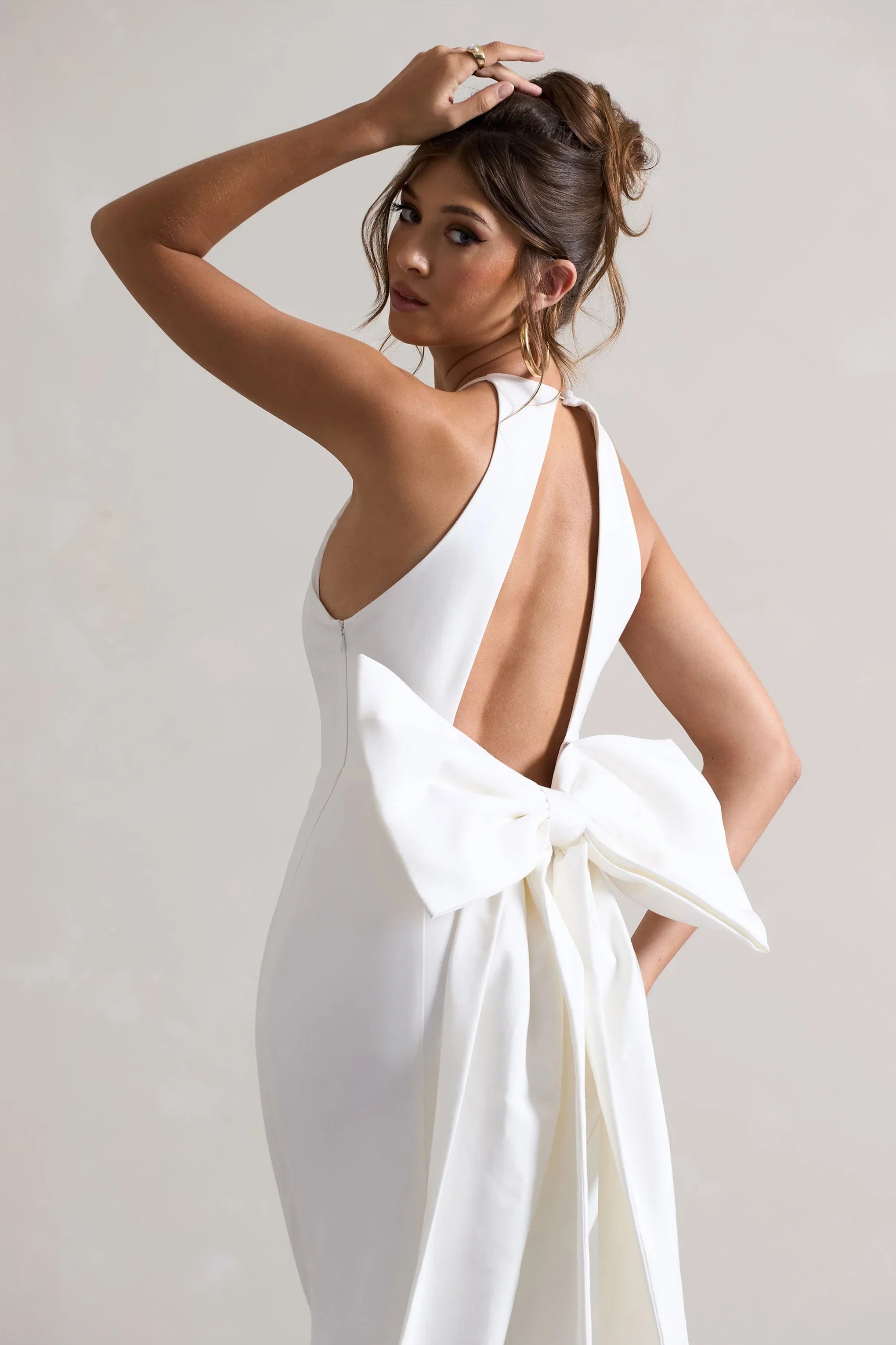 Bestow White Open Back Maxi Dress With Oversized White Bow