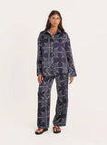 Navy Paisley Print Satin Shirt