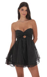 Dotted Cutout Babydoll Dress in Black