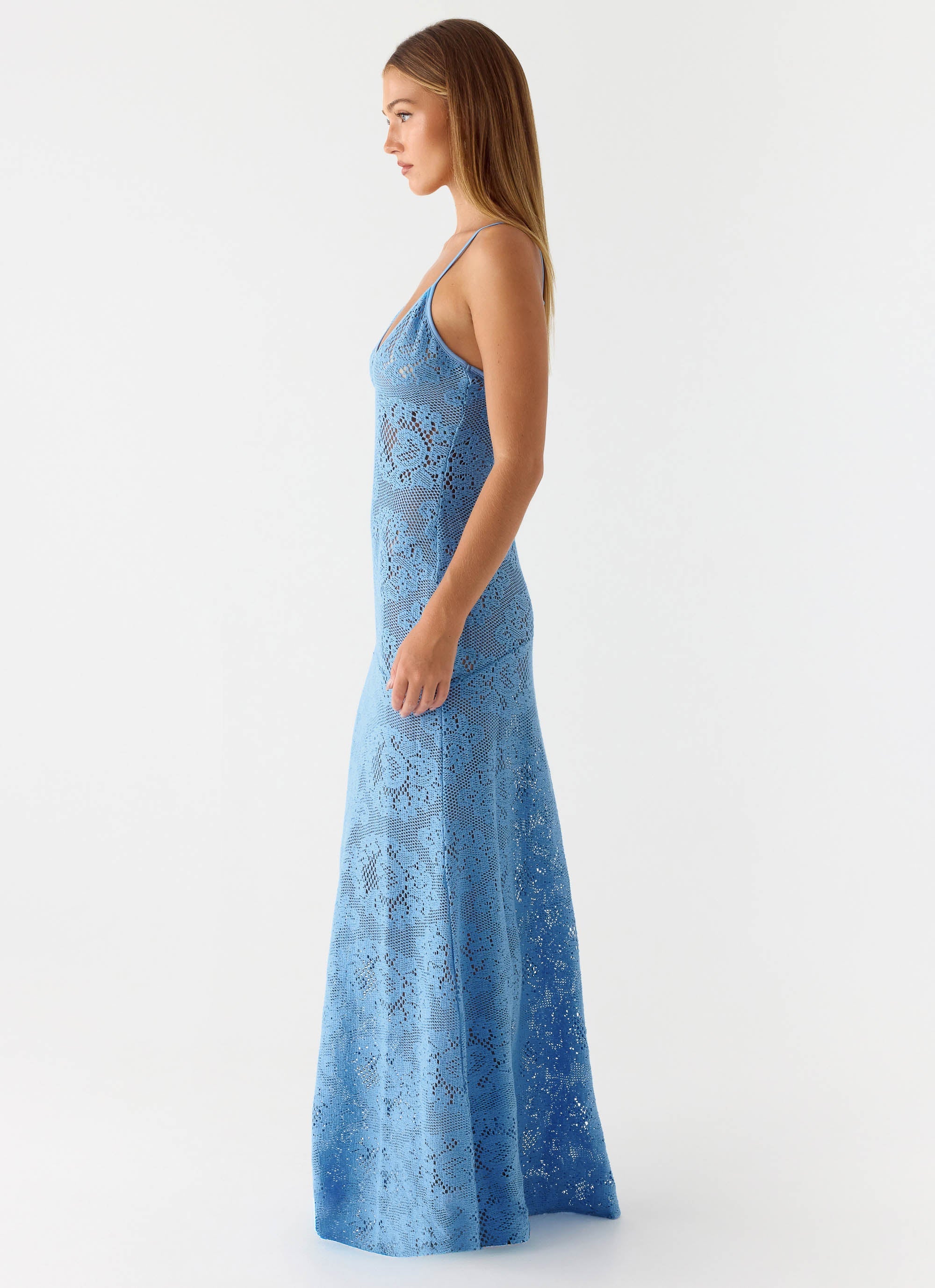 Zelella Crochet Maxi Dress Bright Blue