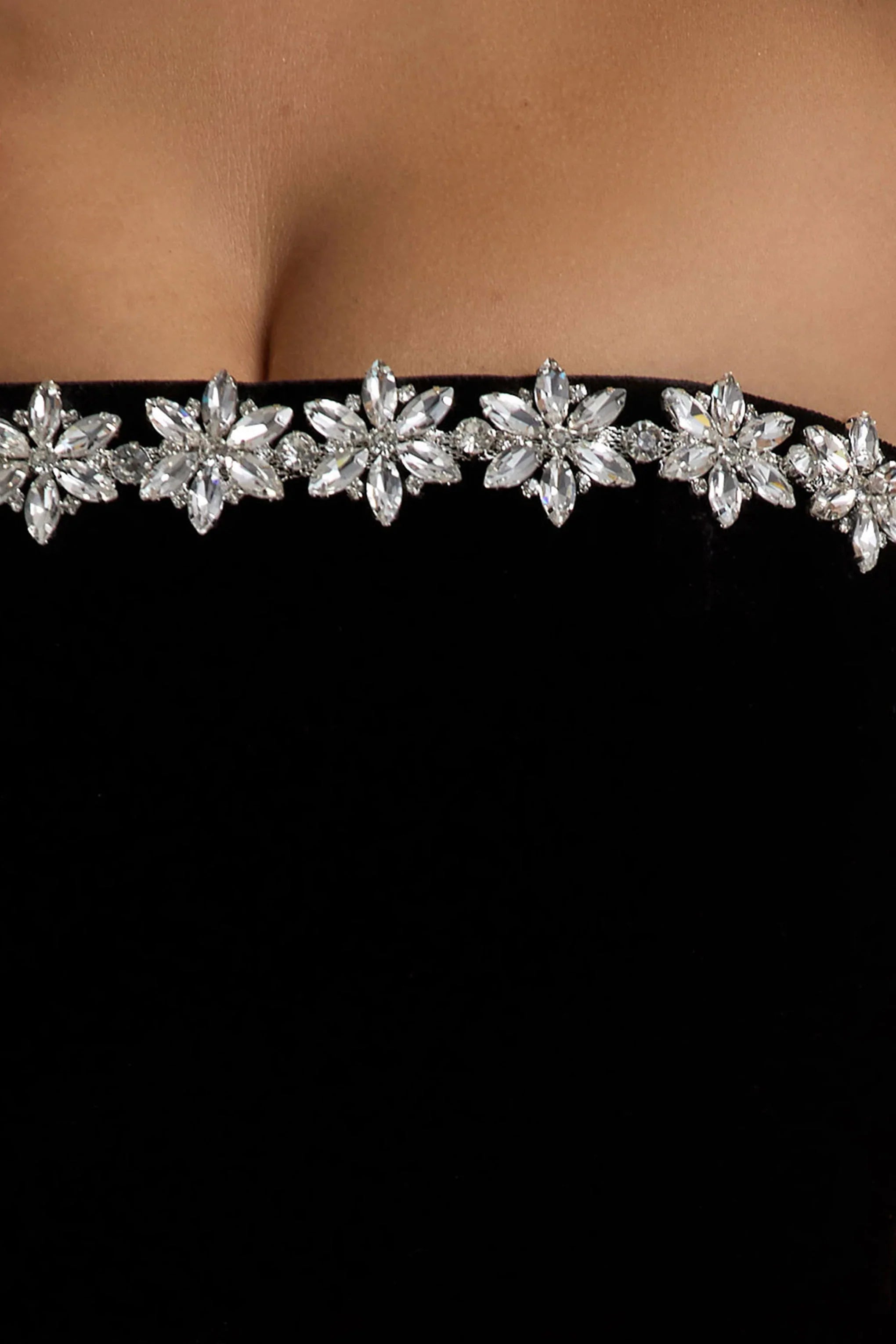 Naia Black Velvet Embellished Bandeau Mini Dress