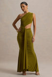 Beline Green One Shoulder Cut Out Maxi Dress With Drape