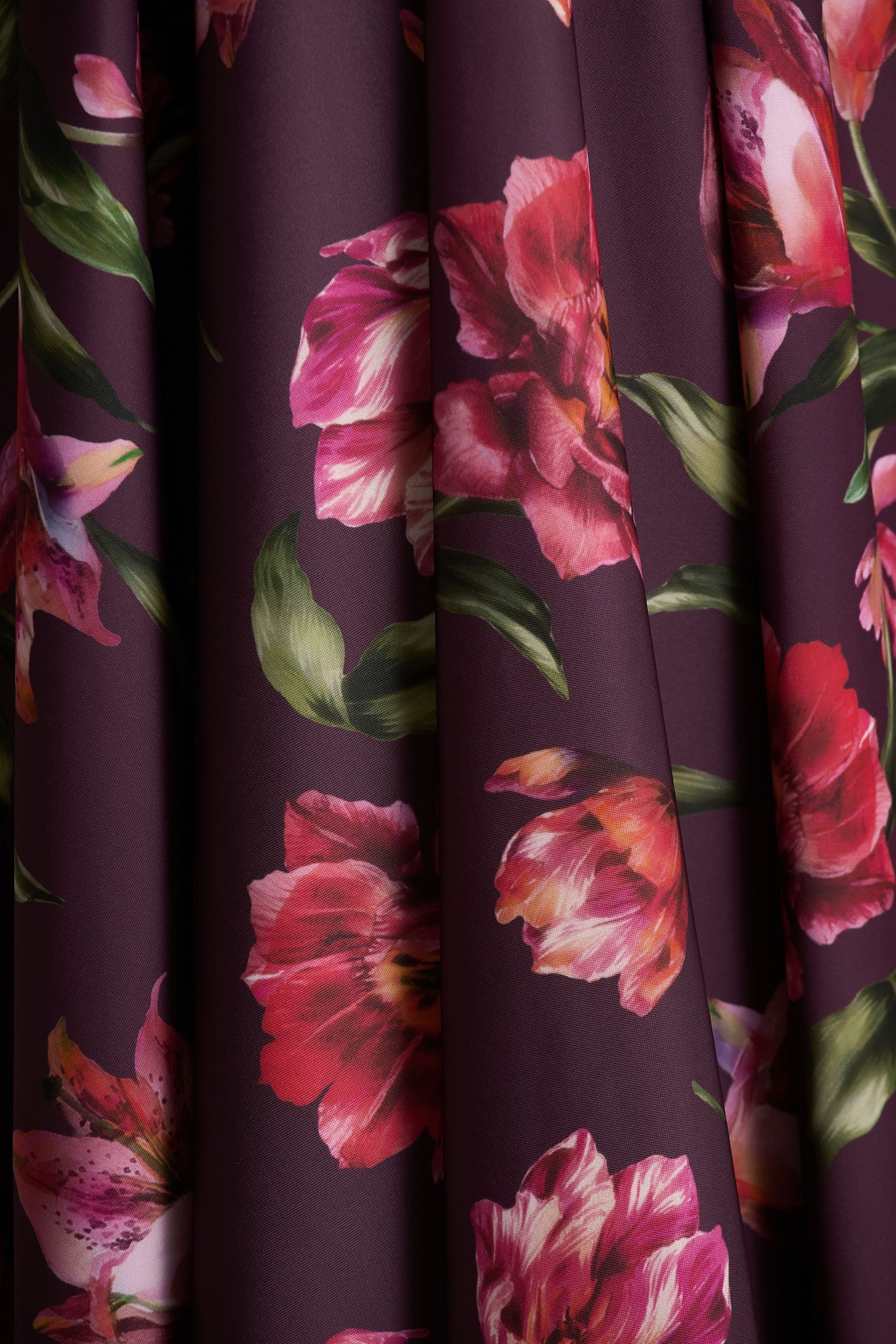Berta Burgundy Floral Print Square Neck Midi Dress