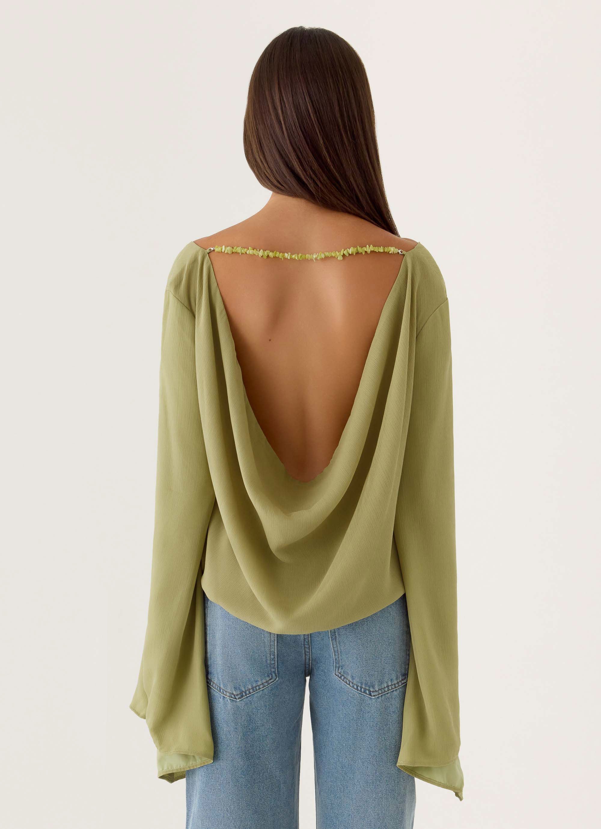 Orelia Long Sleeve Top Green Olive