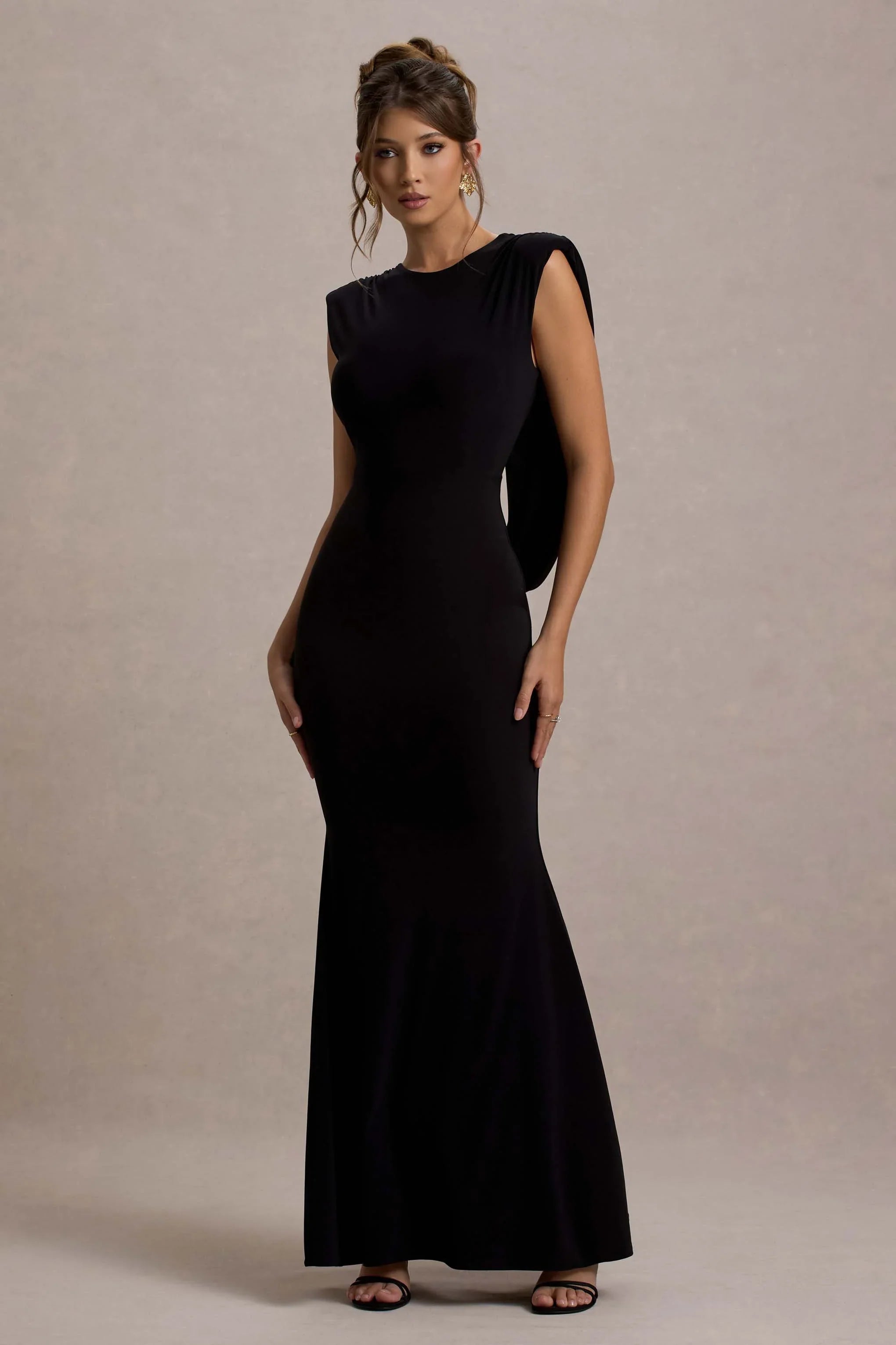 To The Moon Black Cowl Back Maxi Dress