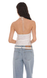 Satin Jacquard Halter Top in White