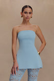Anette Bandage Knit Strapless Top Sky Blue