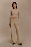Frannie Gathered Silk Blend Knit Pants Sand