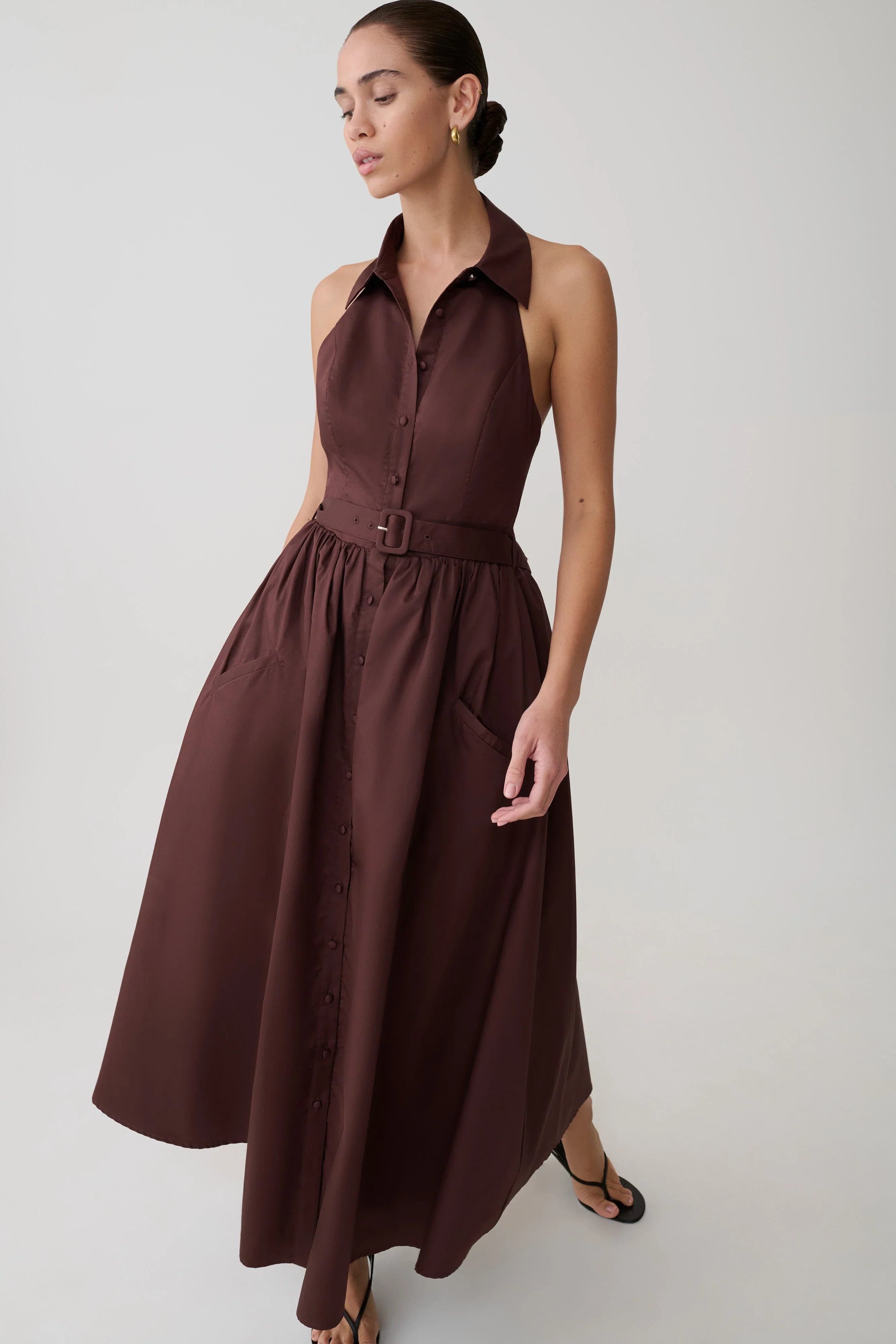 Cindy Collared Midi Dress Chocolate