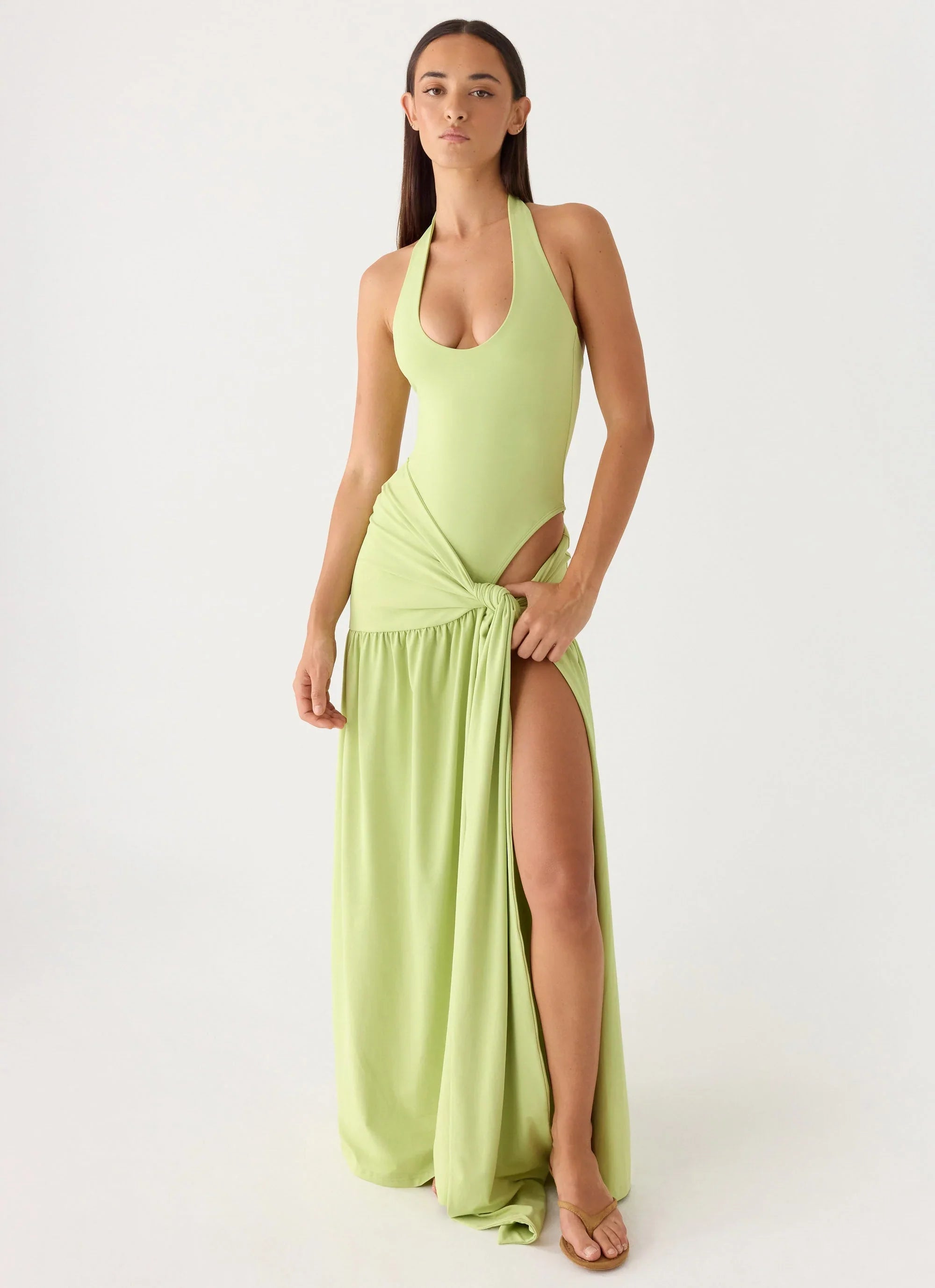 My Answer Bodysuit Maxi Dress Lime
