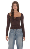 Embellished Long Sleeve Top in Chocolate