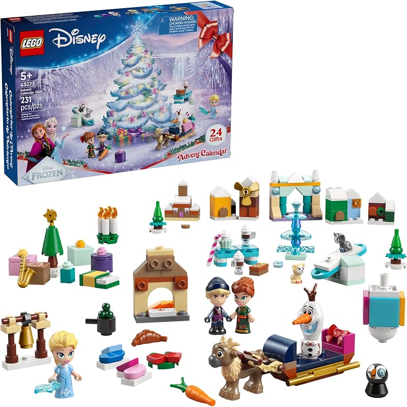 LEGO Disney Frozen Advent Calendar 2025 Kids Toy Holiday Countdown Playset for Boys Girls Ages 5 Ana Elsa Minidolls Buildable Surprises Disney Princess Gift for Christmas 43273