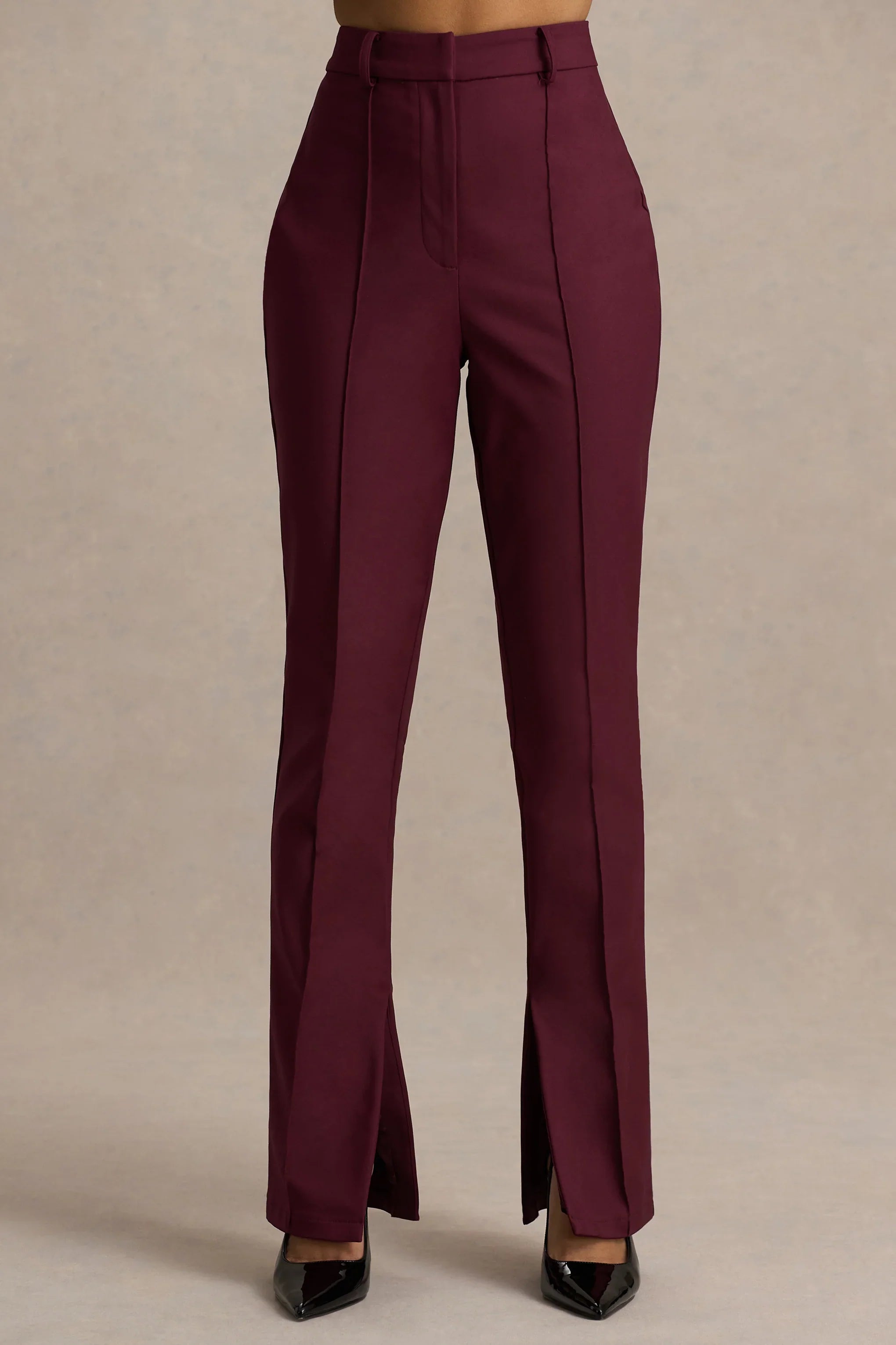 Wonder Woman Burgundy High Waist Tailored Trousers With Hem Split