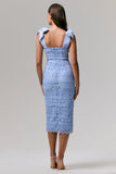 Precious Treasure Powder Blue Square Neck Midi Dress With Tie Details