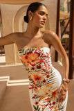 Coral Cove White Floral Print Bandeau Maxi Dress