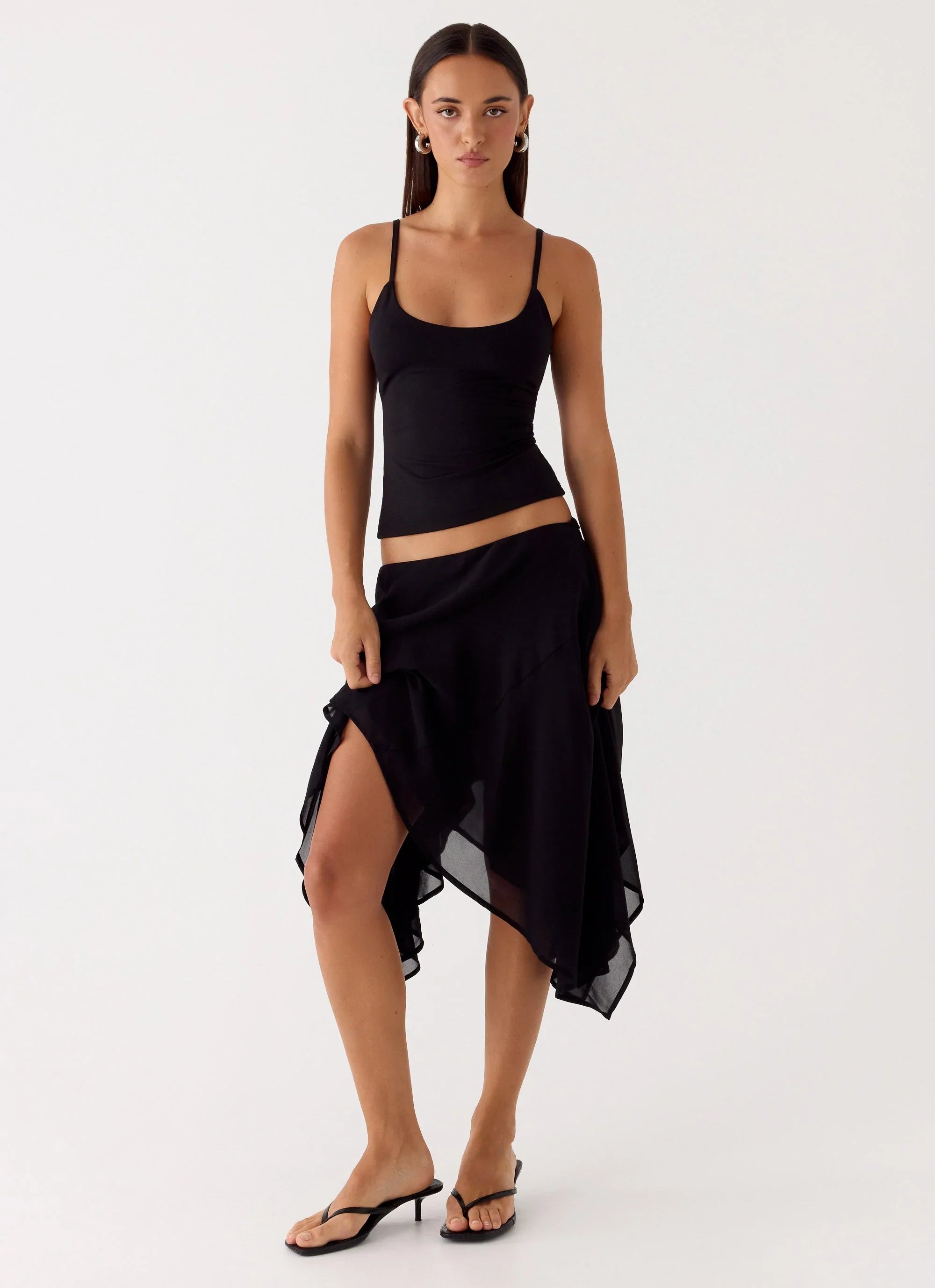 Kia Low Rise Asymmetrical Midi Skirt Black