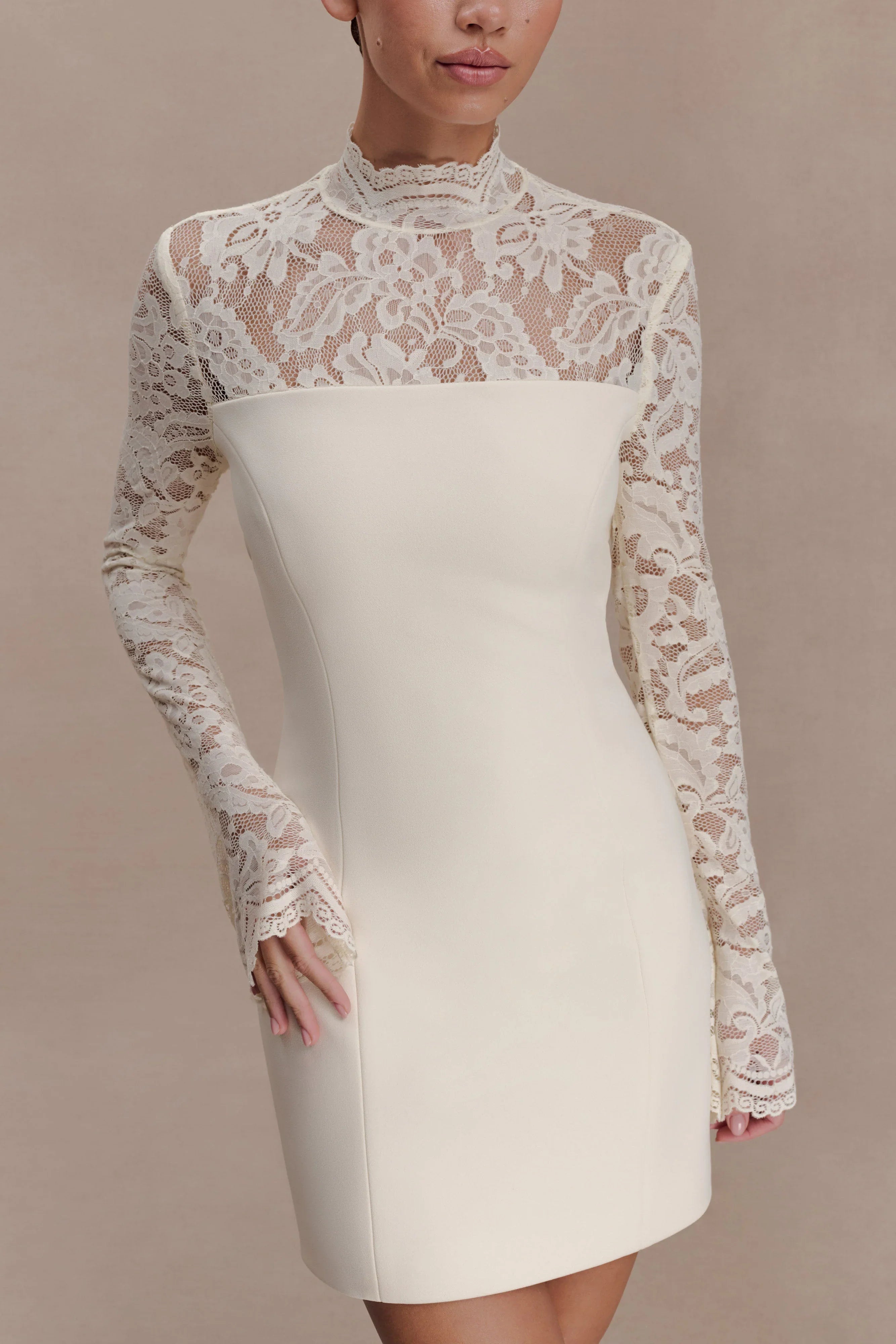 Aurelie Long Sleeve Lace Mini Dress Ivory