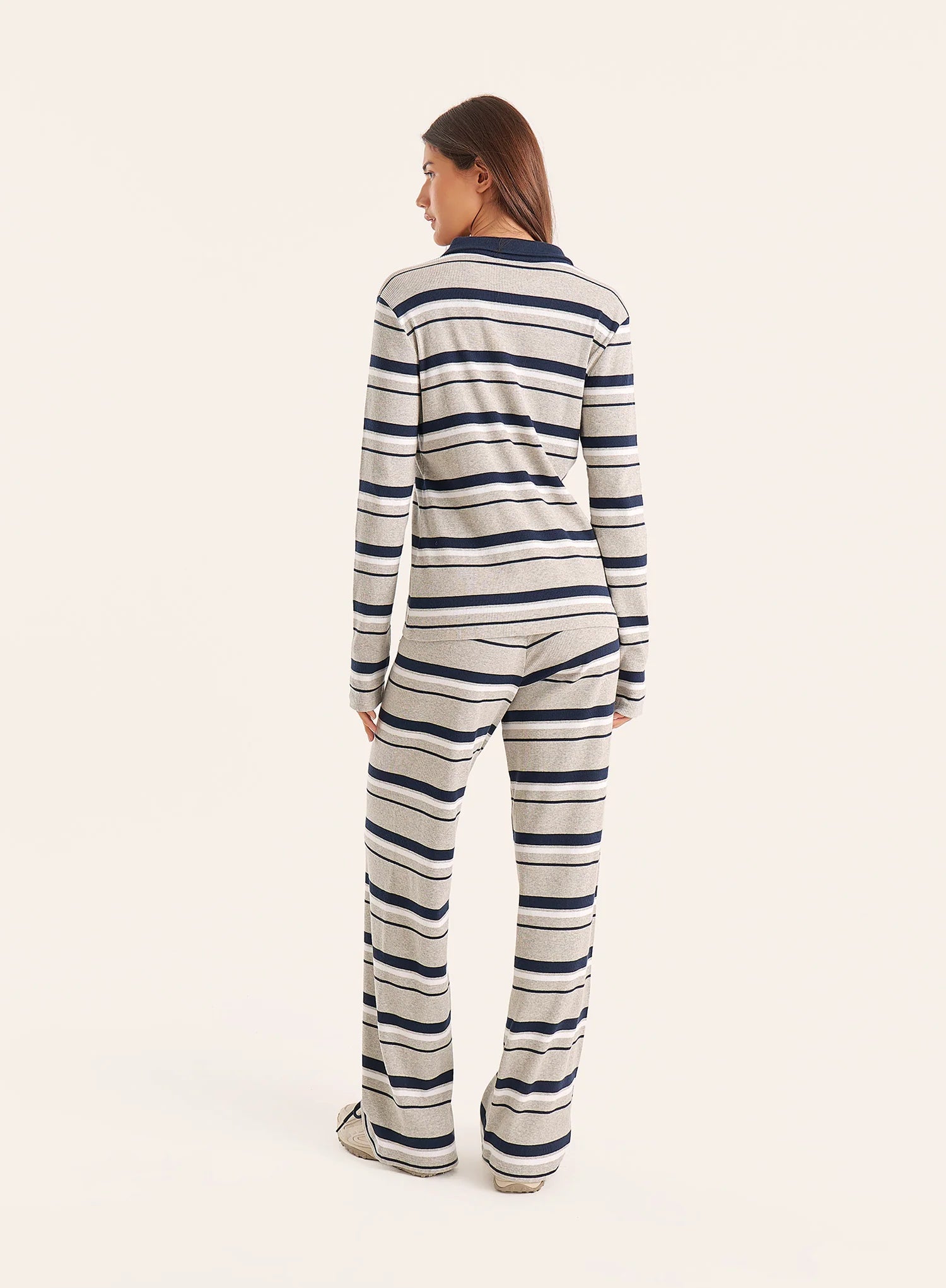 Grey And Blue Striped Ribbed Jersey Trousers