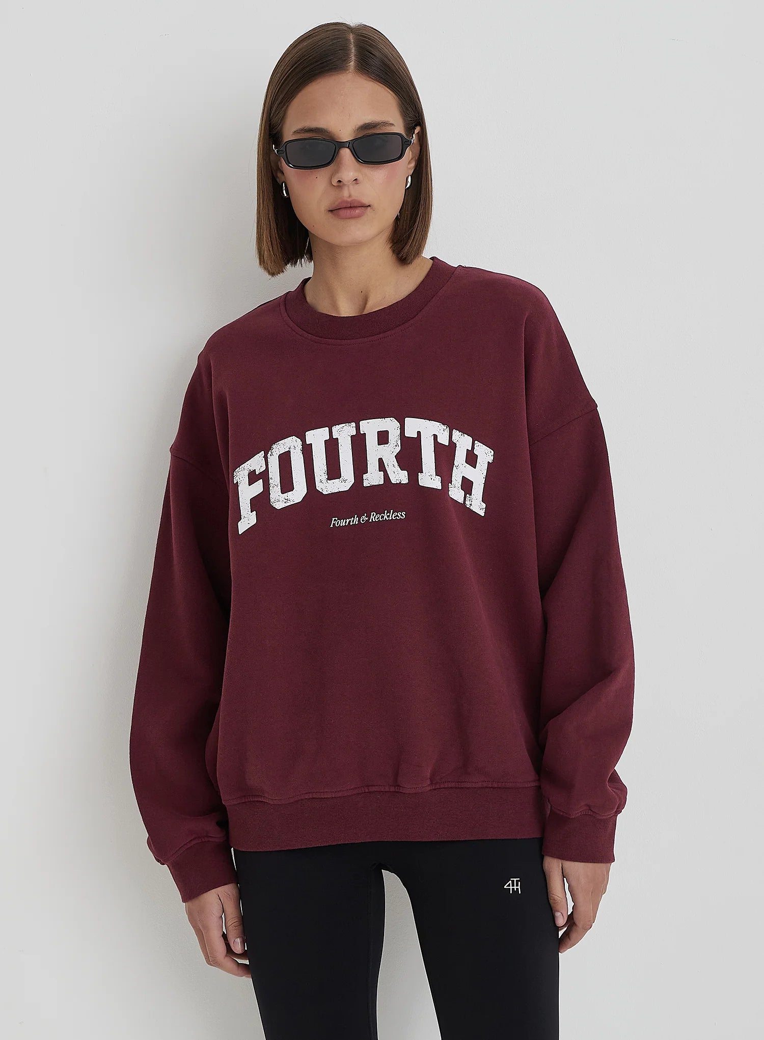 Burgundy Distressed Fourth Slogan Oversized Sweatshirt