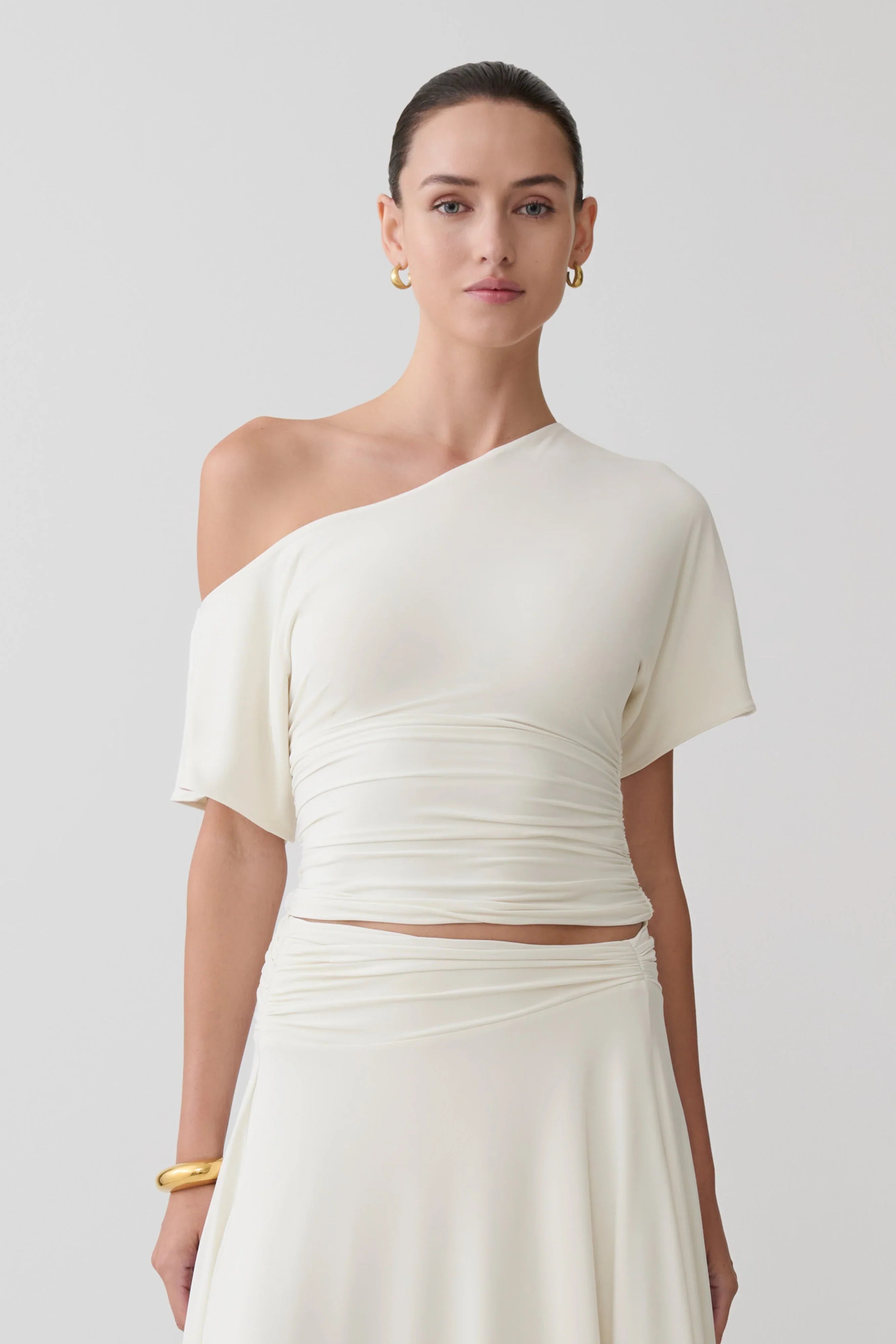 Luu Off Shoulder Slinky Top Ivory