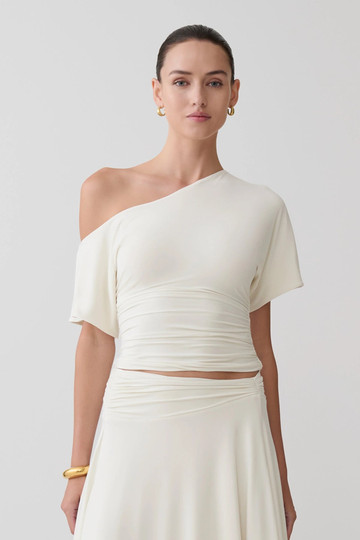 Luu Off Shoulder Slinky Top Ivory