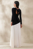 Jasira Black White Crew Neck Maxi Dress With Asymmetric Drop Waist