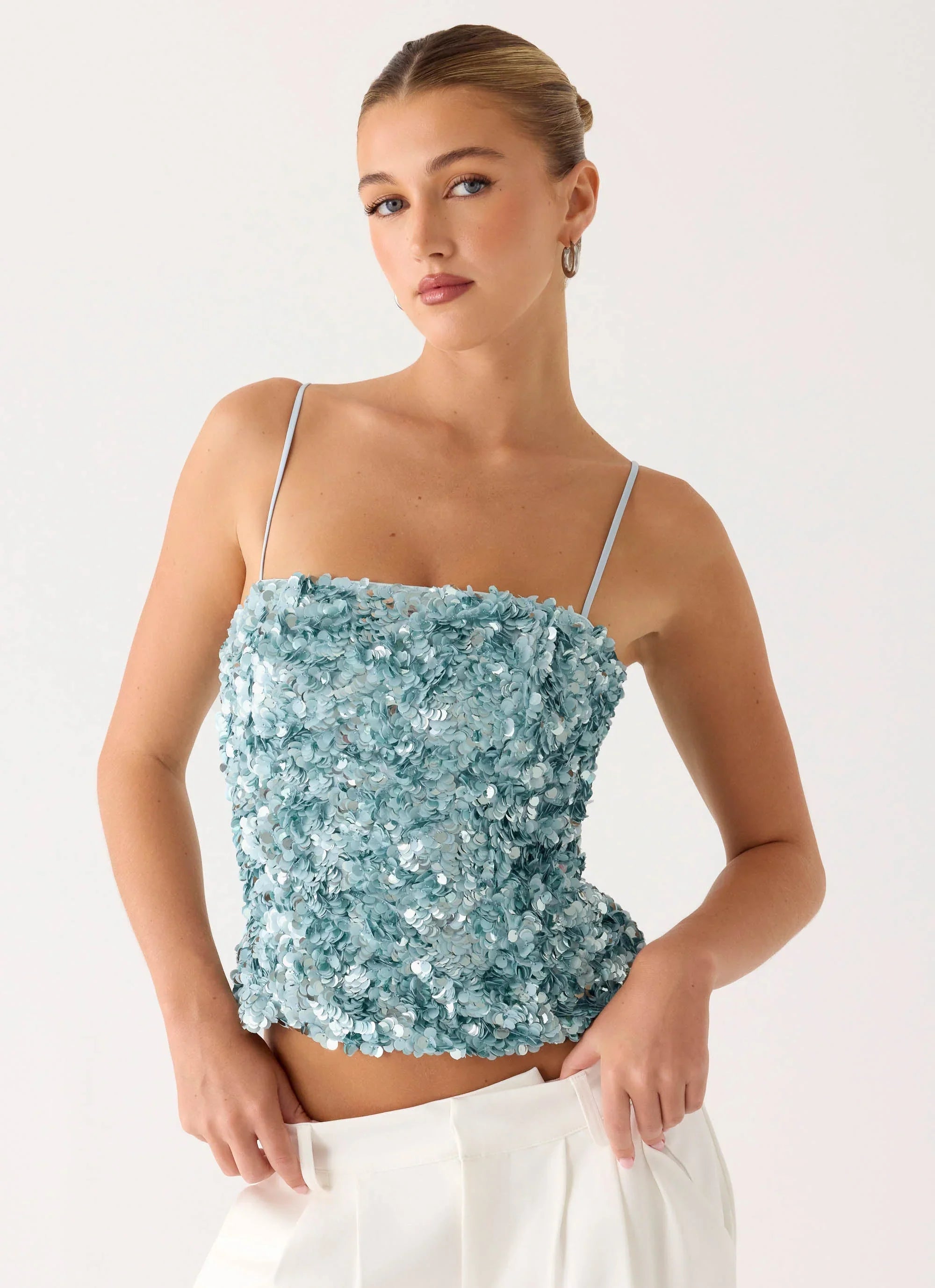 Alayna Sequin Top Aqua