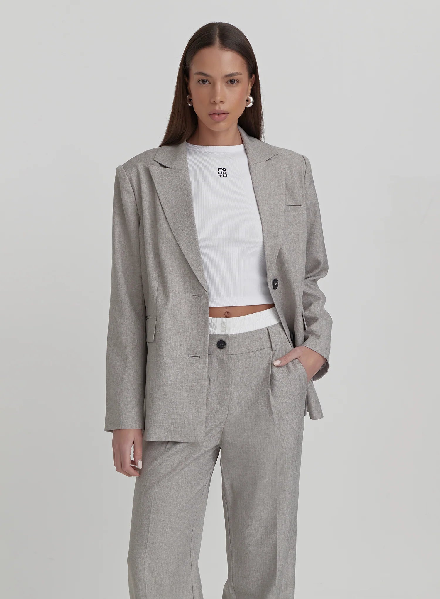 Grey PVE Tailored Oversized Blazer