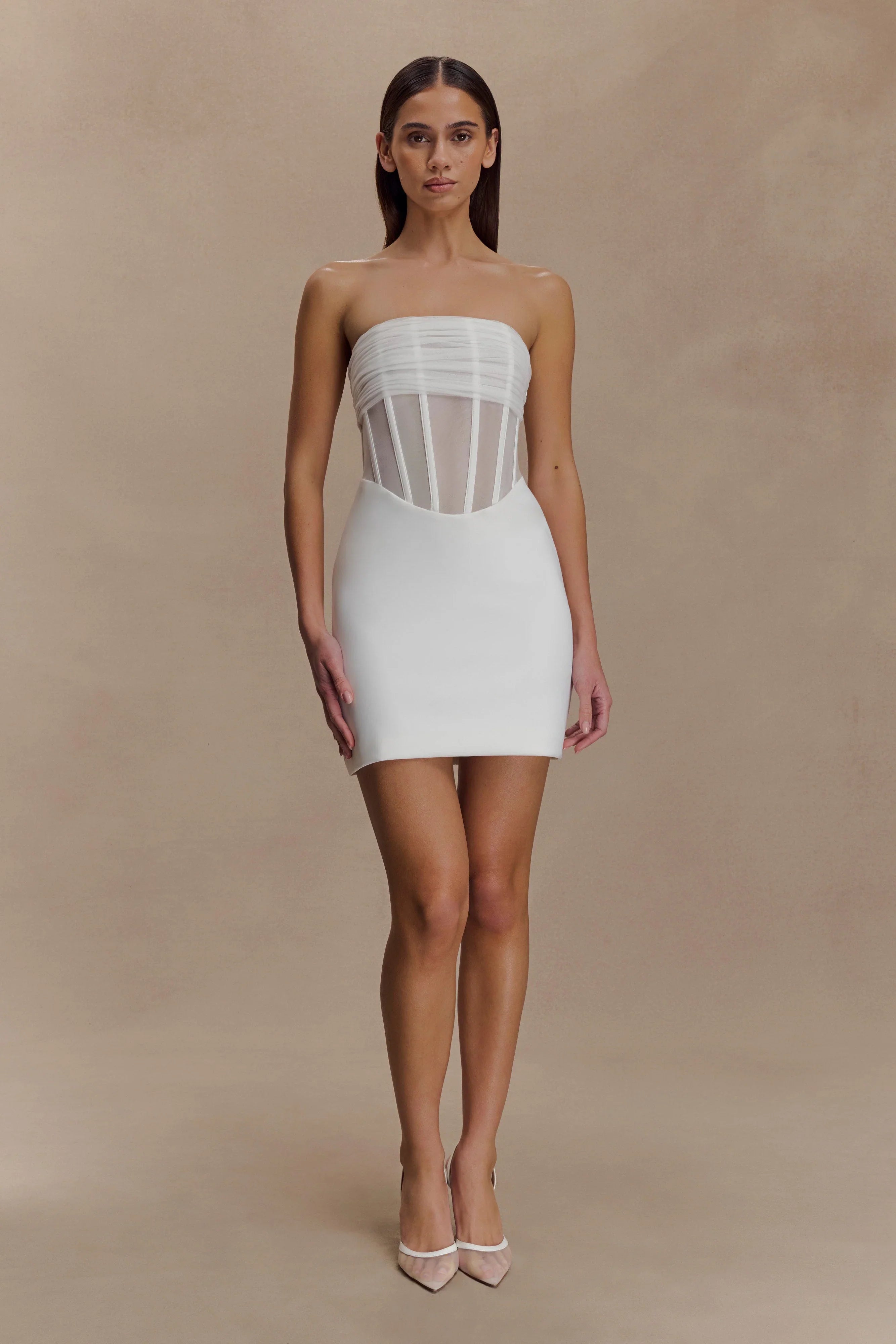 Palmer Mesh Corset Mini Dress Ivory