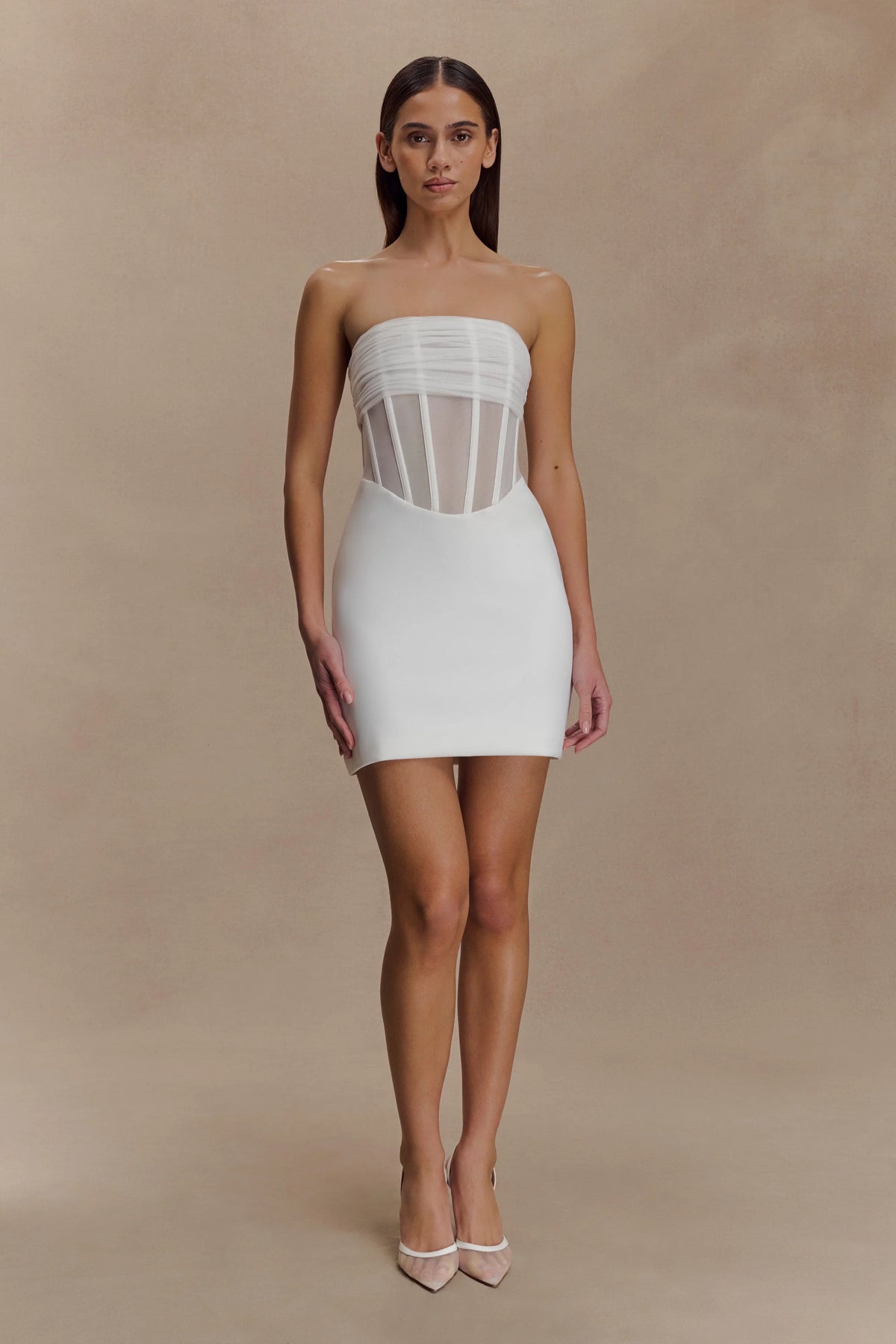 Palmer Mesh Corset Mini Dress Ivory