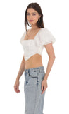 Satin Puff Sleeve Corset Top in White